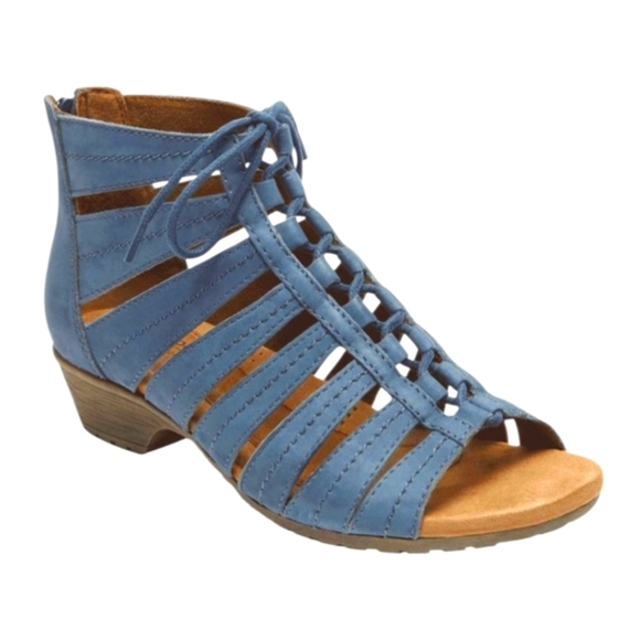 ROCKPORT New Gabby Blue Nubuck Color Gladiator Leather Tie ,Zip SANDALS SIZE 9.5 - Picture 2 of 14
